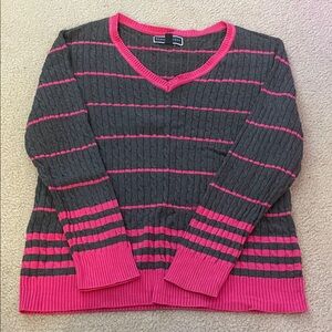 Karen Scott Cable Knit V-Neck Sweater, Size XL